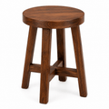 Handcrafted solid acacia wood accent stool with a round wooden seat and walnut finish by Bombay Home Decor LLC.