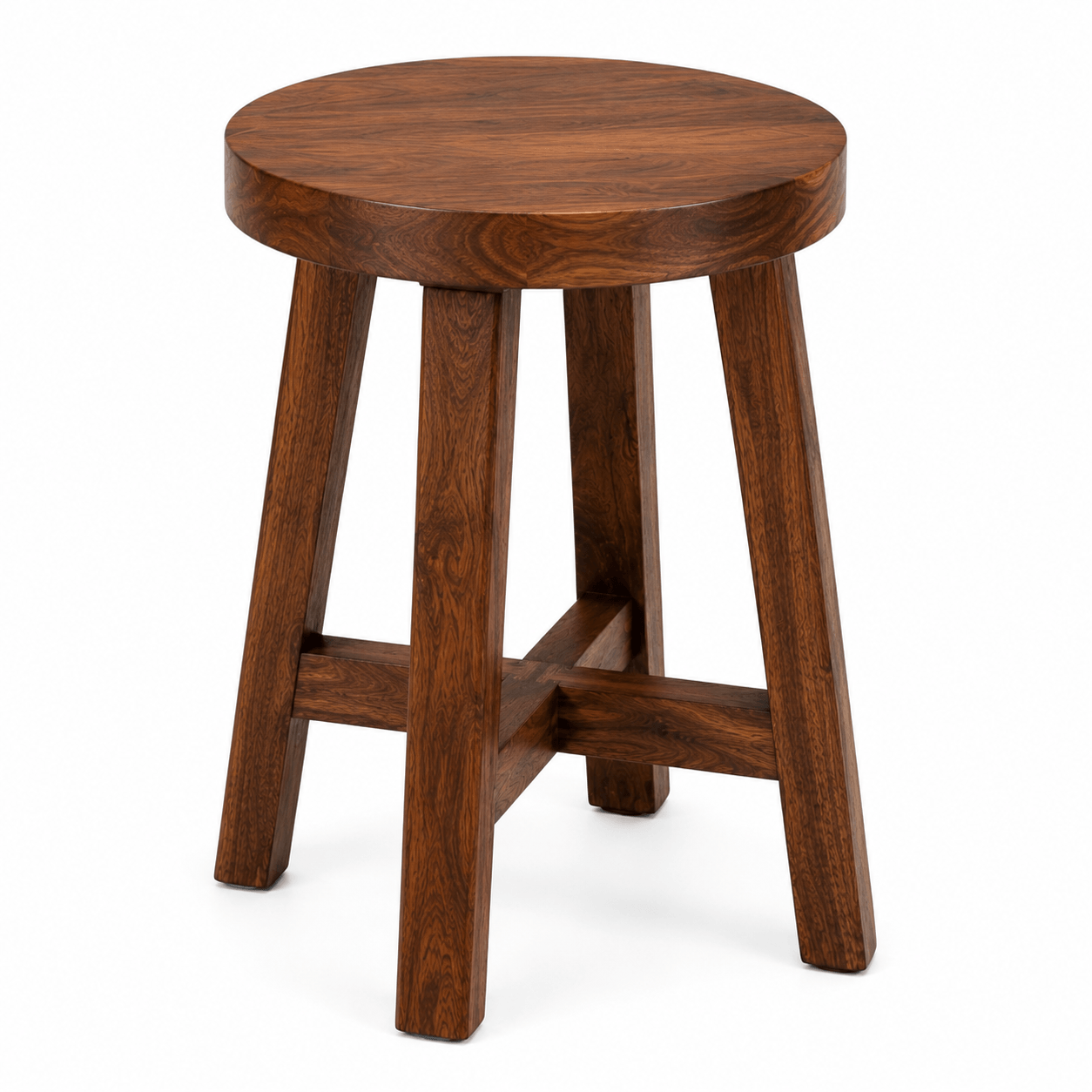 Handcrafted solid acacia wood accent stool with a round wooden seat and walnut finish by Bombay Home Decor LLC.
