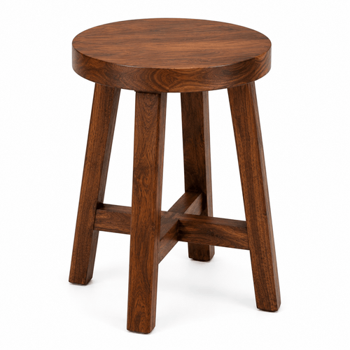 Handcrafted solid acacia wood accent stool with a round wooden seat and walnut finish by Bombay Home Decor LLC.