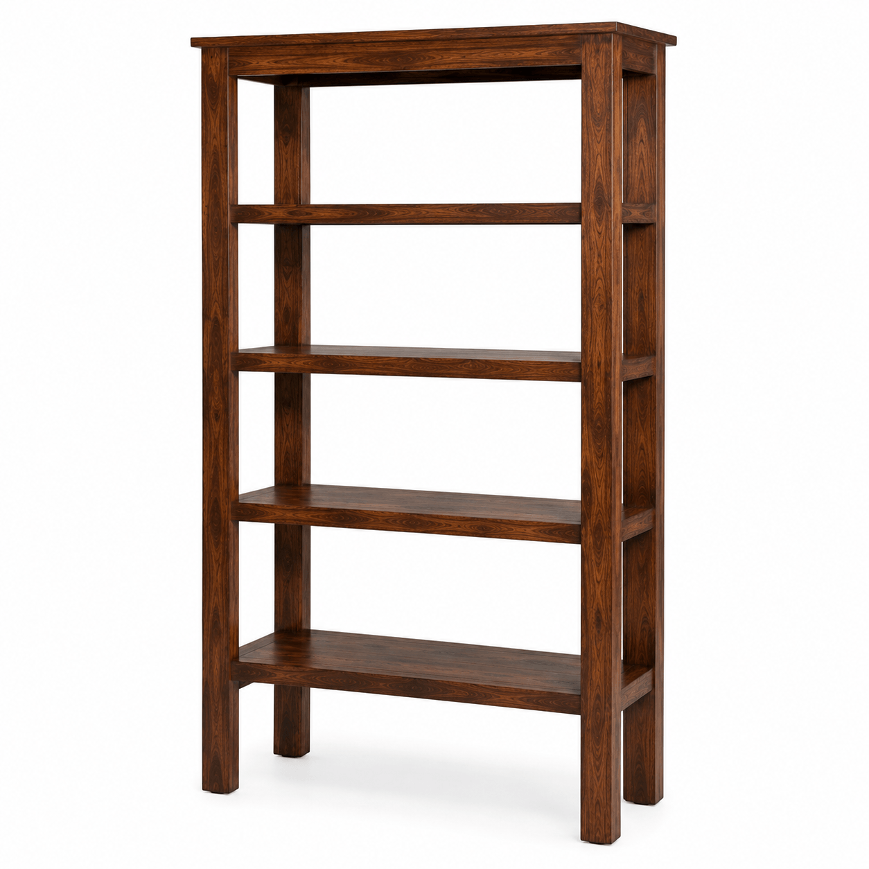 Handcrafted solid acacia wood five shelf bookshelf with a walnut finish by Bombay Home Decor LLC.