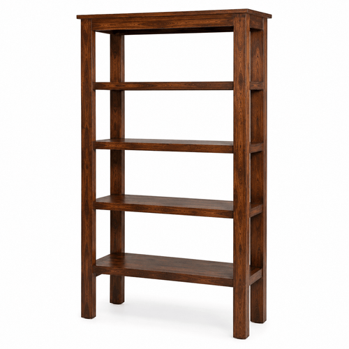 Handcrafted solid acacia wood five shelf bookshelf with a walnut finish by Bombay Home Decor LLC.