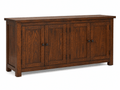 Handcrafted solid acacia wood sideboard cabinet with four doors, adjustable shelving, and a walnut finish by Bombay Home Decor LLC.